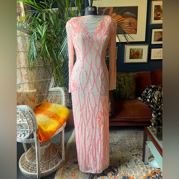 Beaded pink gown 80s - Picture 1 of 9